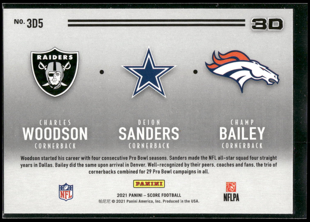 2021 Score #3D5 Champ Bailey / Charles Woodson / Deion Sanders 3D