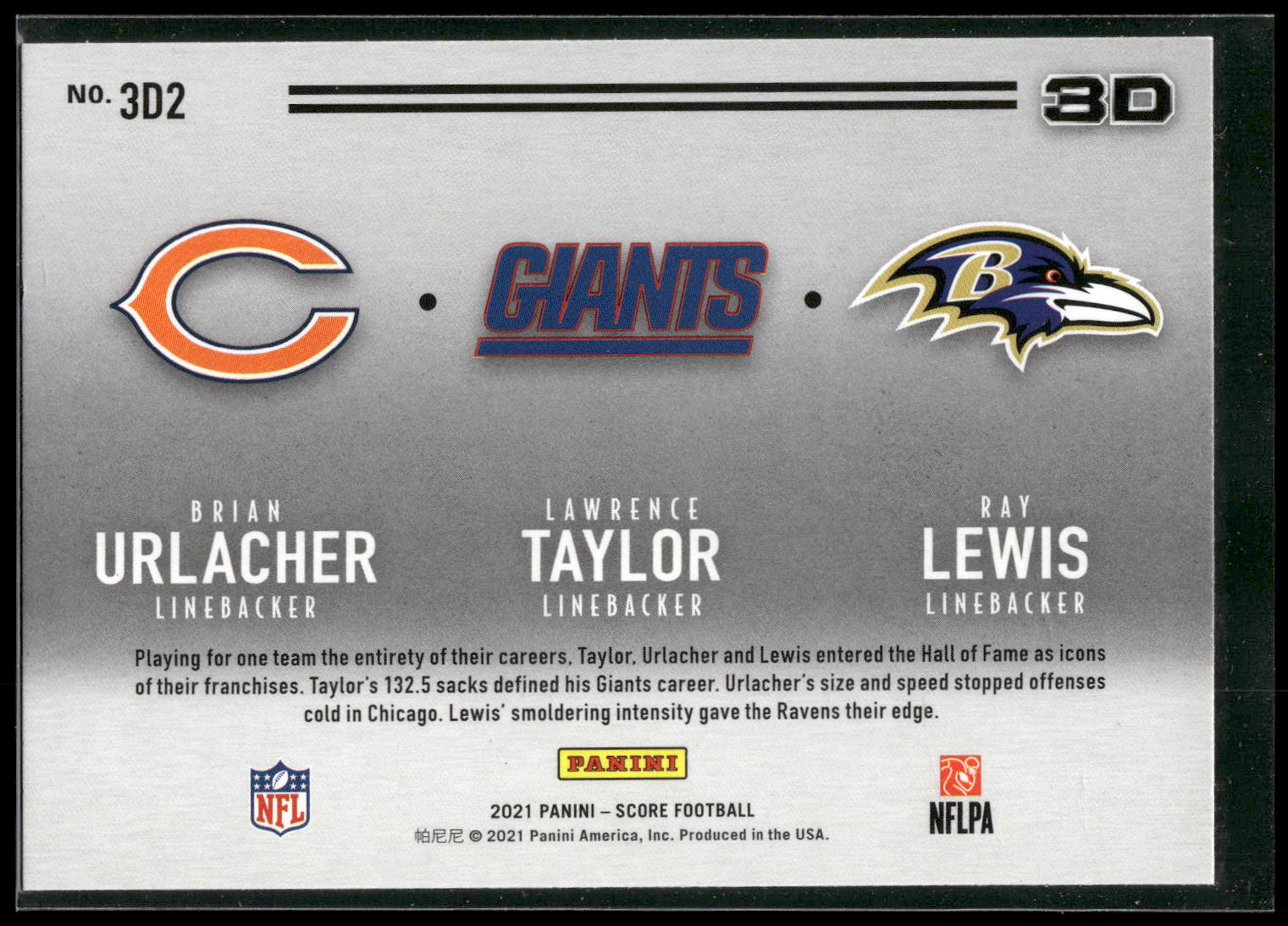 2021 Score #3D2 Brian Urlacher / Lawrence Taylor / Ray Lewis 3D