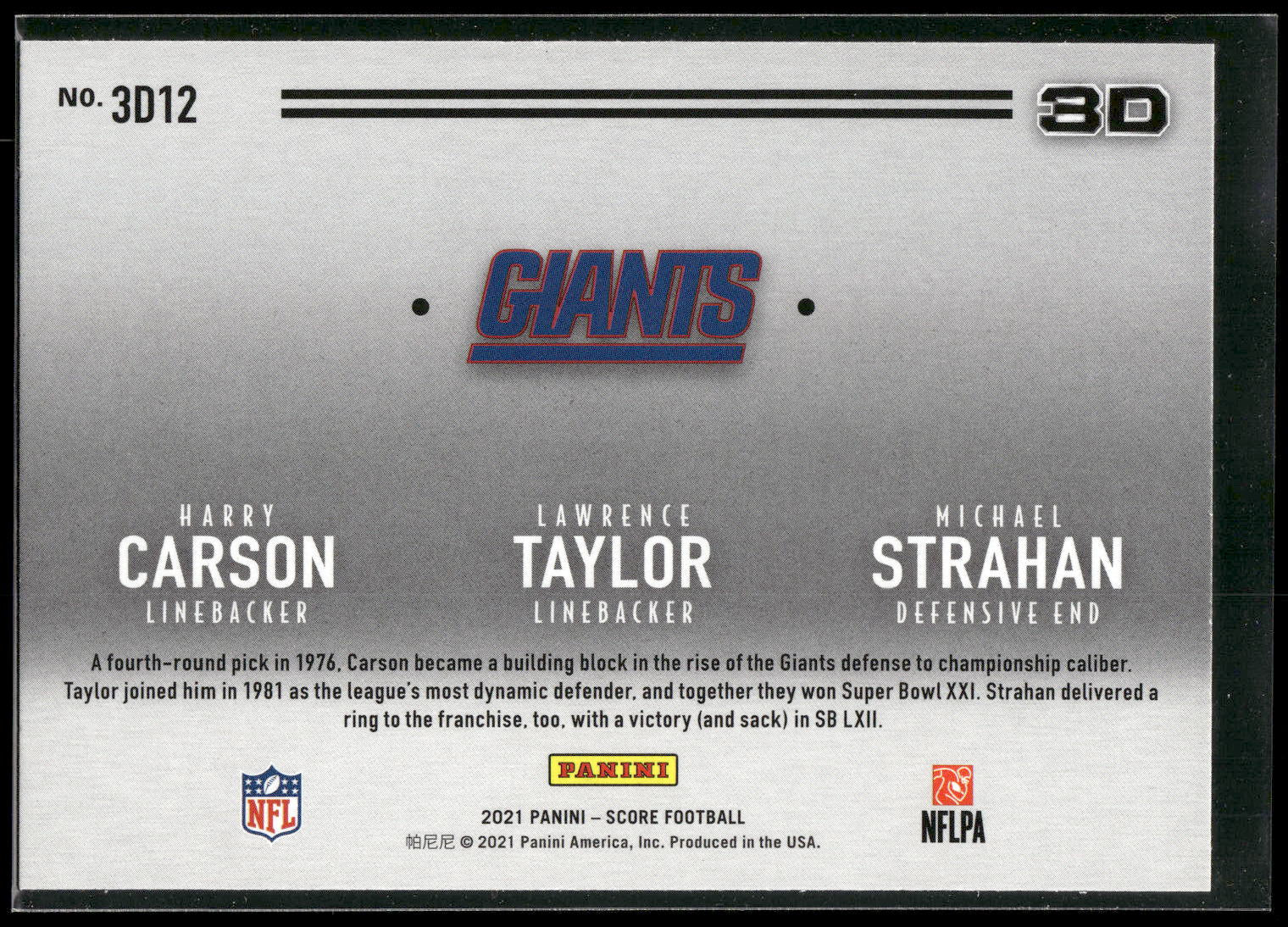 2021 Score #3D12 Harry Carson / Lawrence Taylor / Michael Strahan 3D