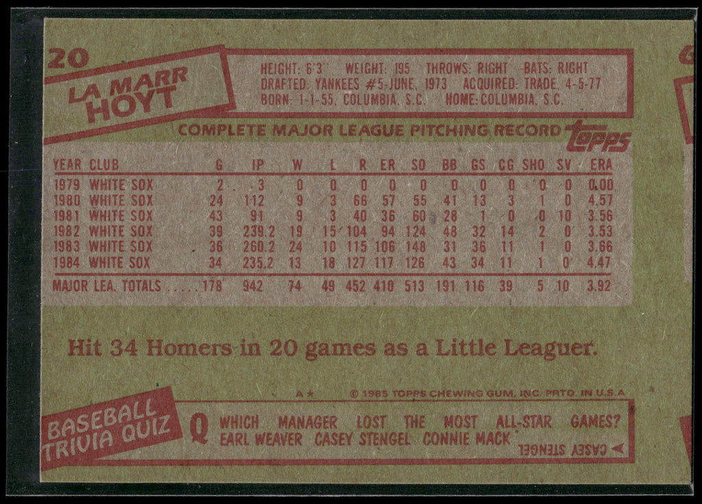 1985 Topps #520 LaMarr Hoyt