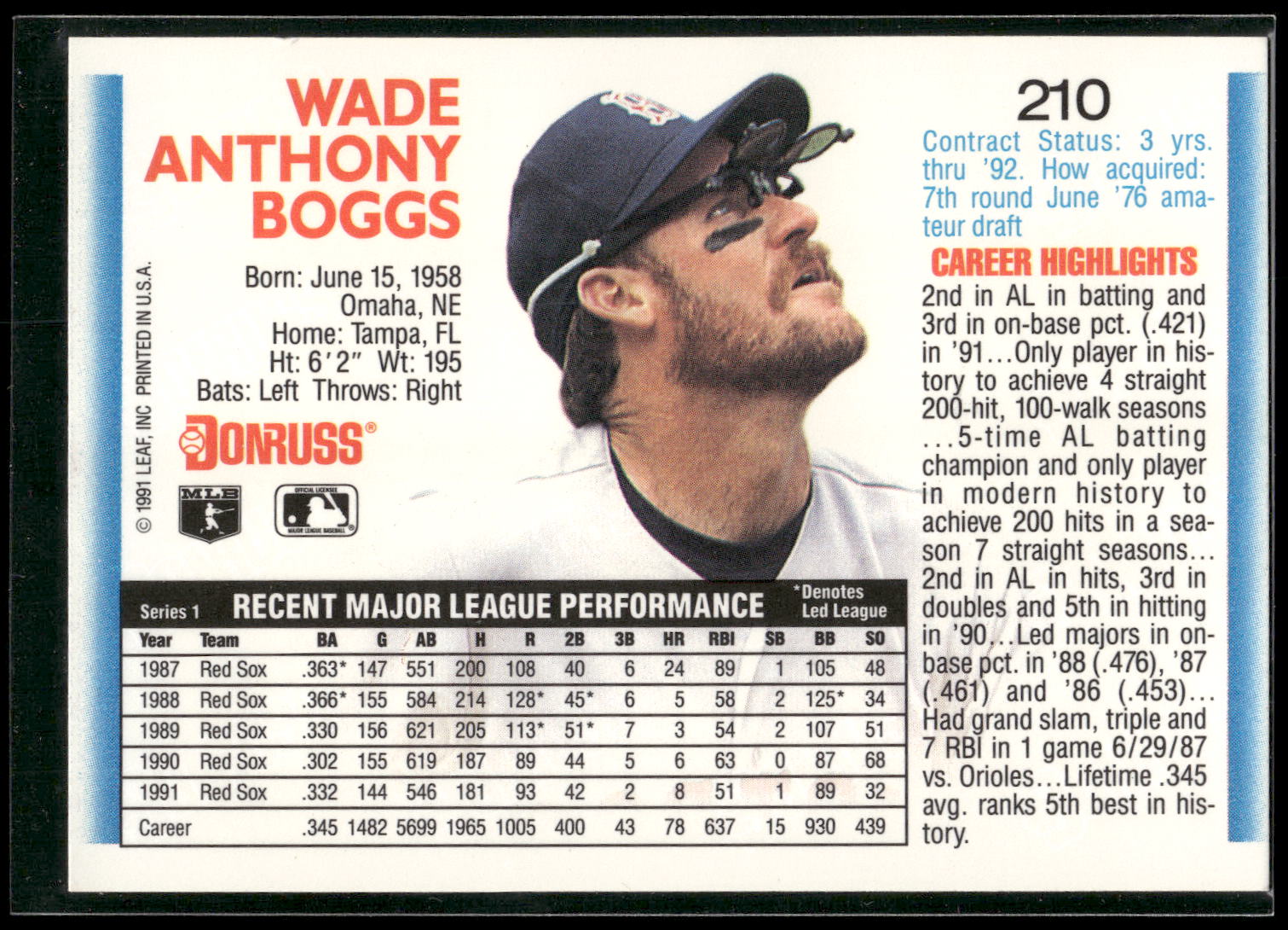 1992 Donruss #210 Wade Boggs