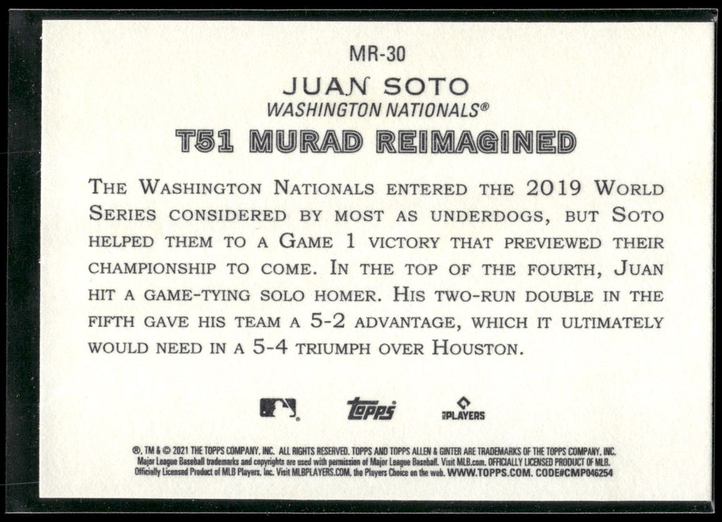 2021 Topps Allen & Ginter #MR-30 Juan Soto T51 MURAD Reimagined