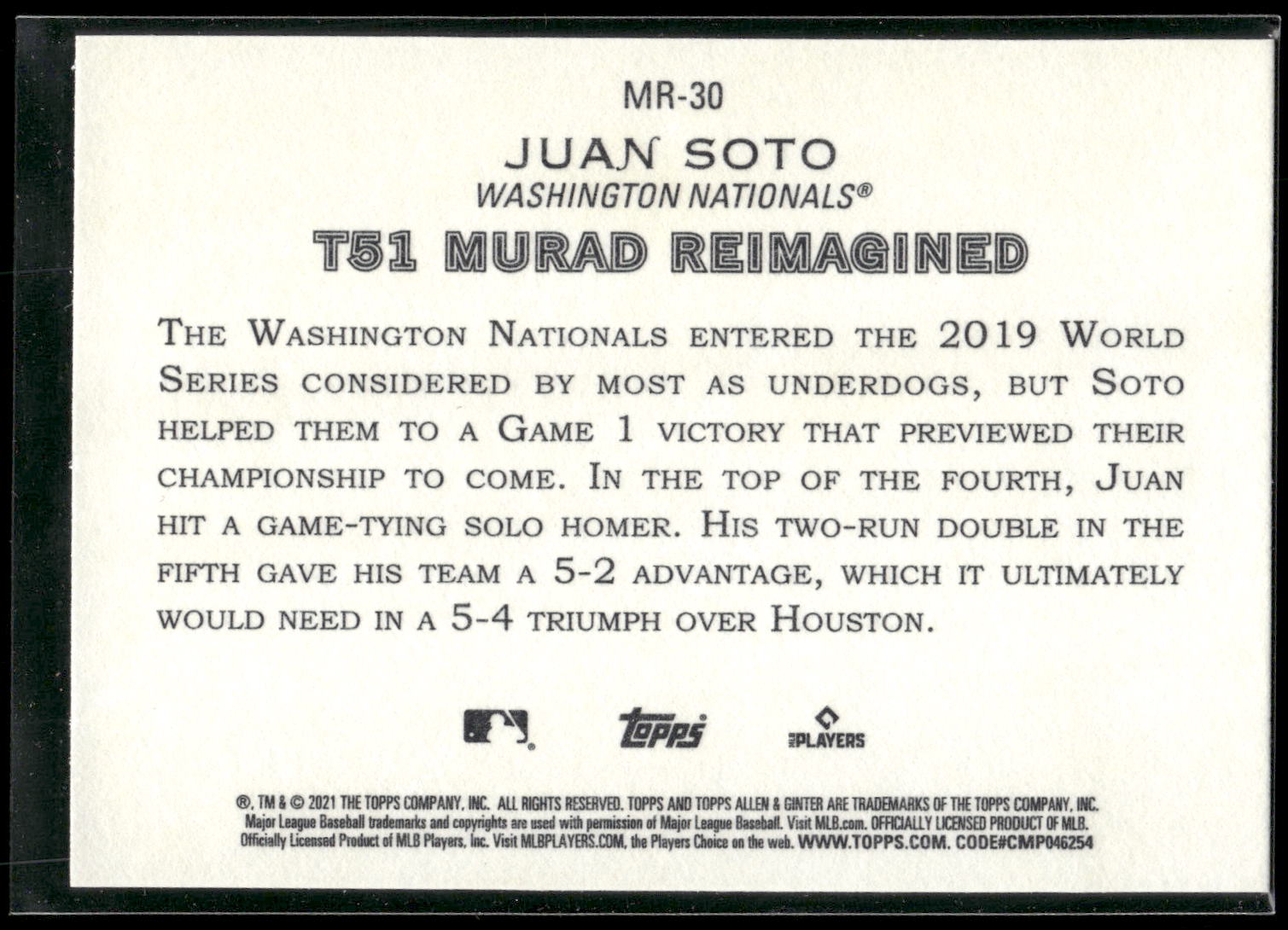2021 Topps Allen & Ginter #MR-30 Juan Soto T51 MURAD Reimagined
