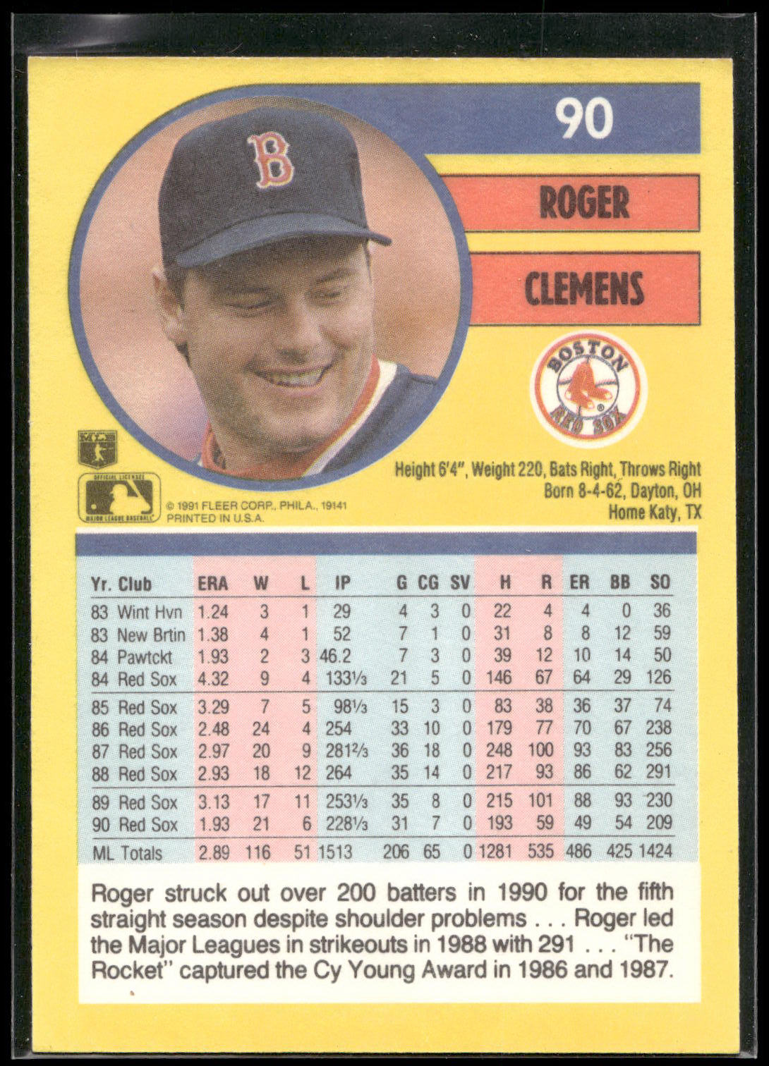 1991 Fleer #90 Roger Clemens
