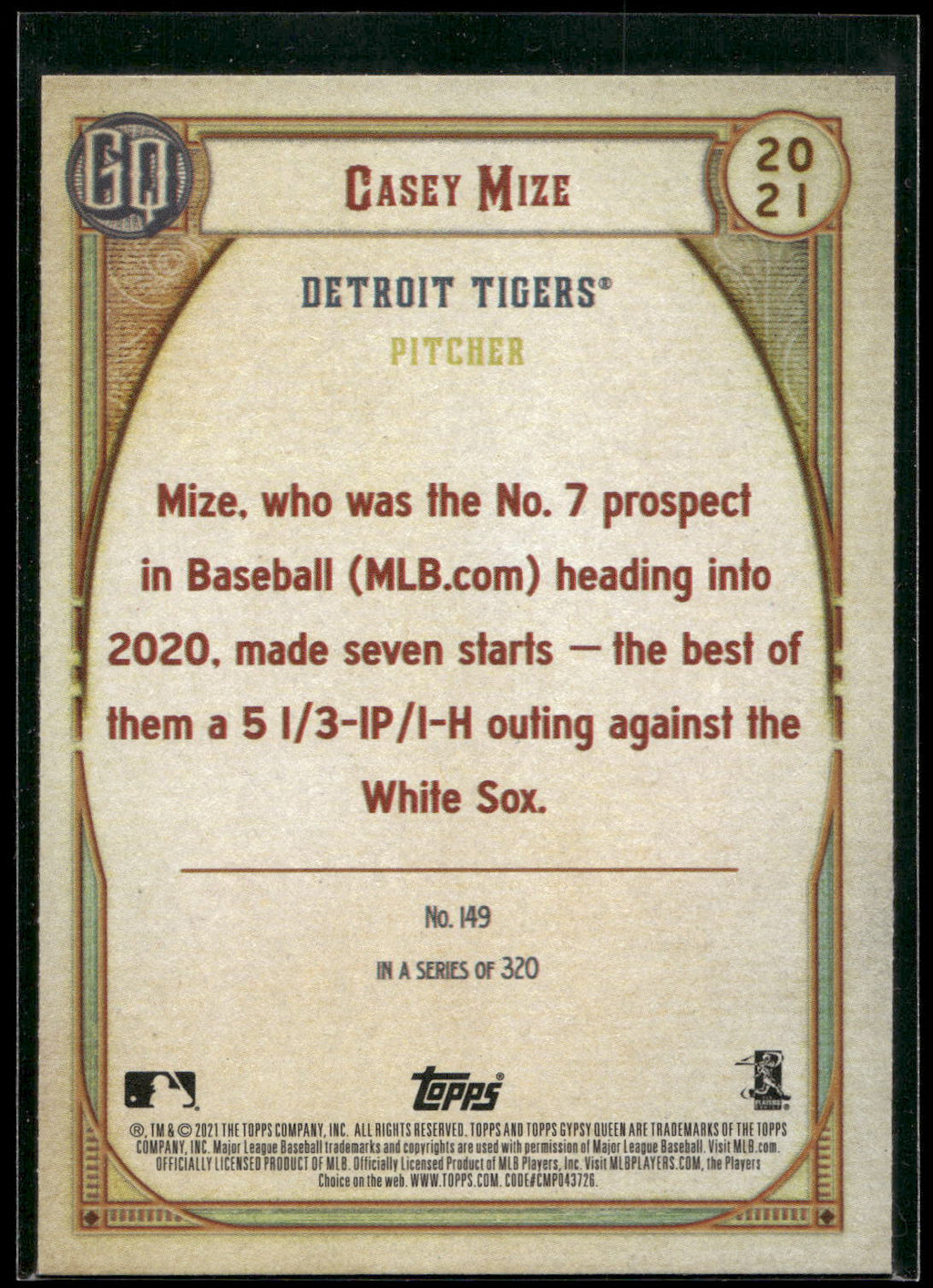 2021 Topps Gypsy Queen #149 Casey Mize