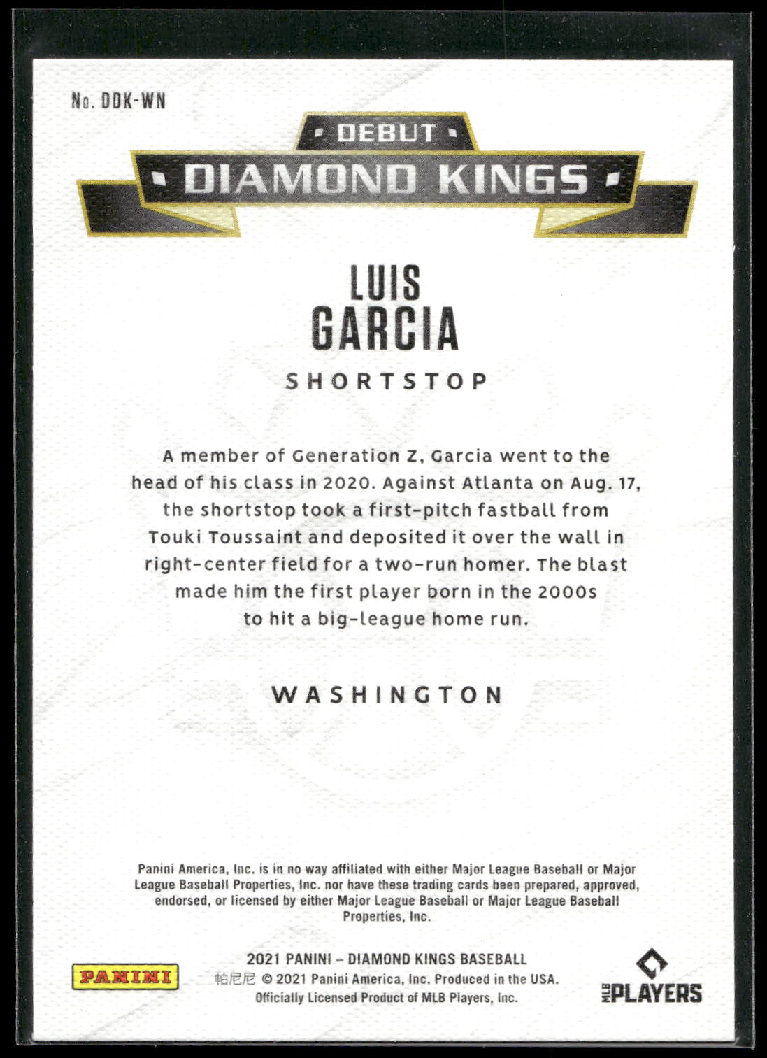 2021 Panini Diamond Kings #DDK-WN Luis Garcia Debut Diamond Kings