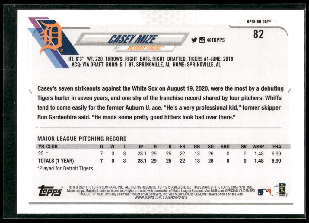 2021 Topps Opening Day #82 Casey Mize