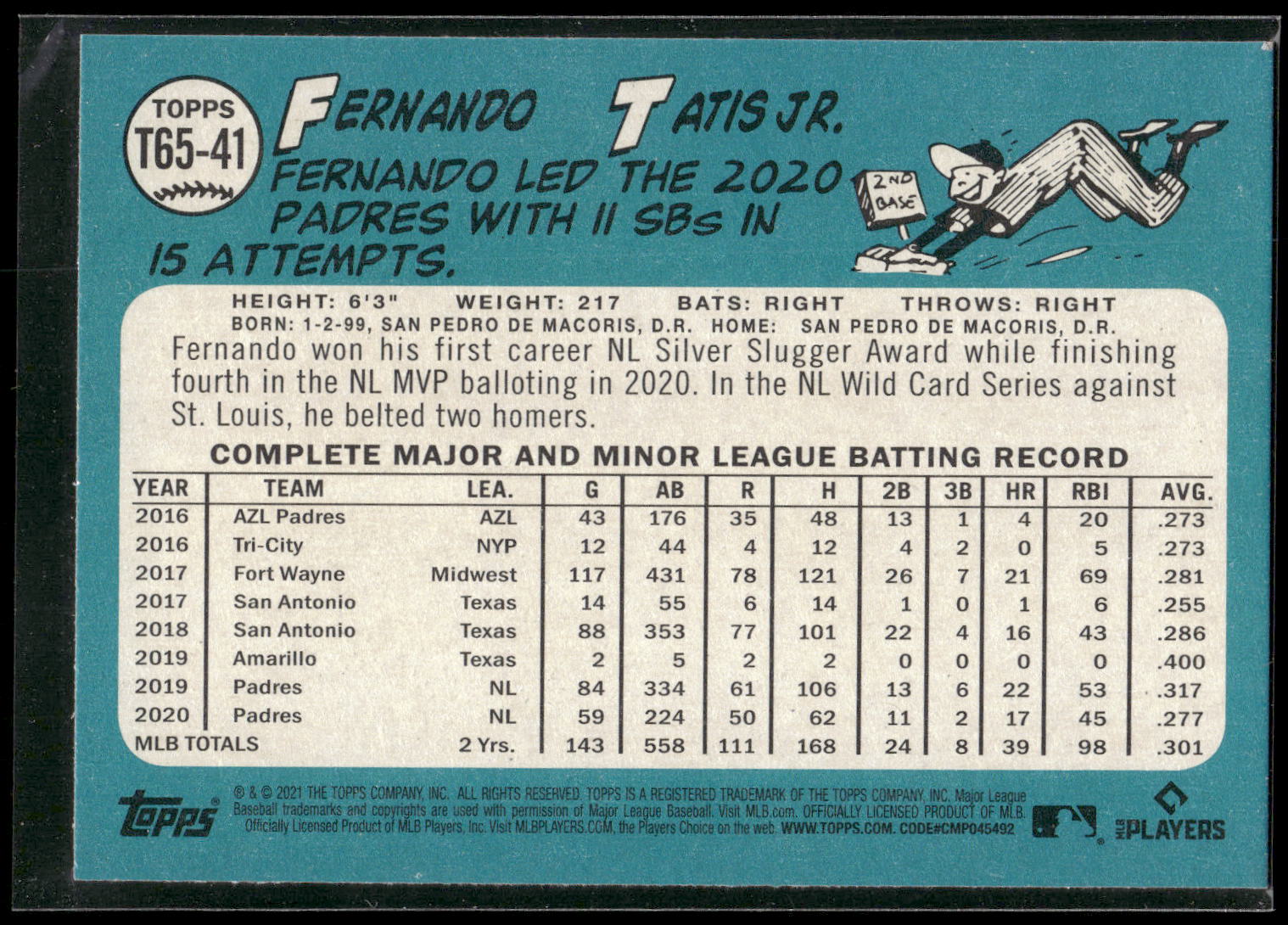 2021 Topps #T65-41 Fernando Tatis Jr. 1965 Topps Redux