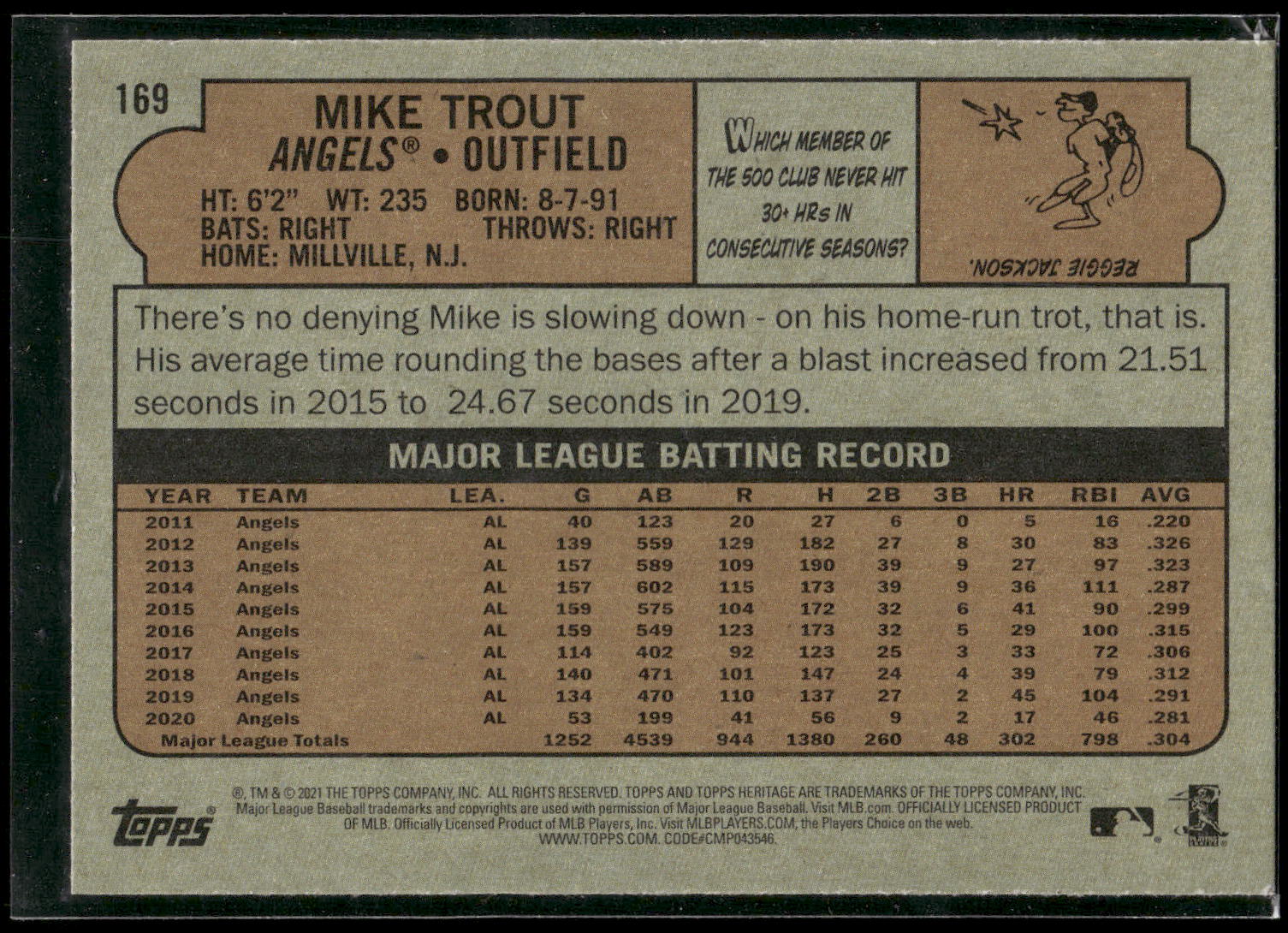 2021 Topps Heritage #169 Mike Trout