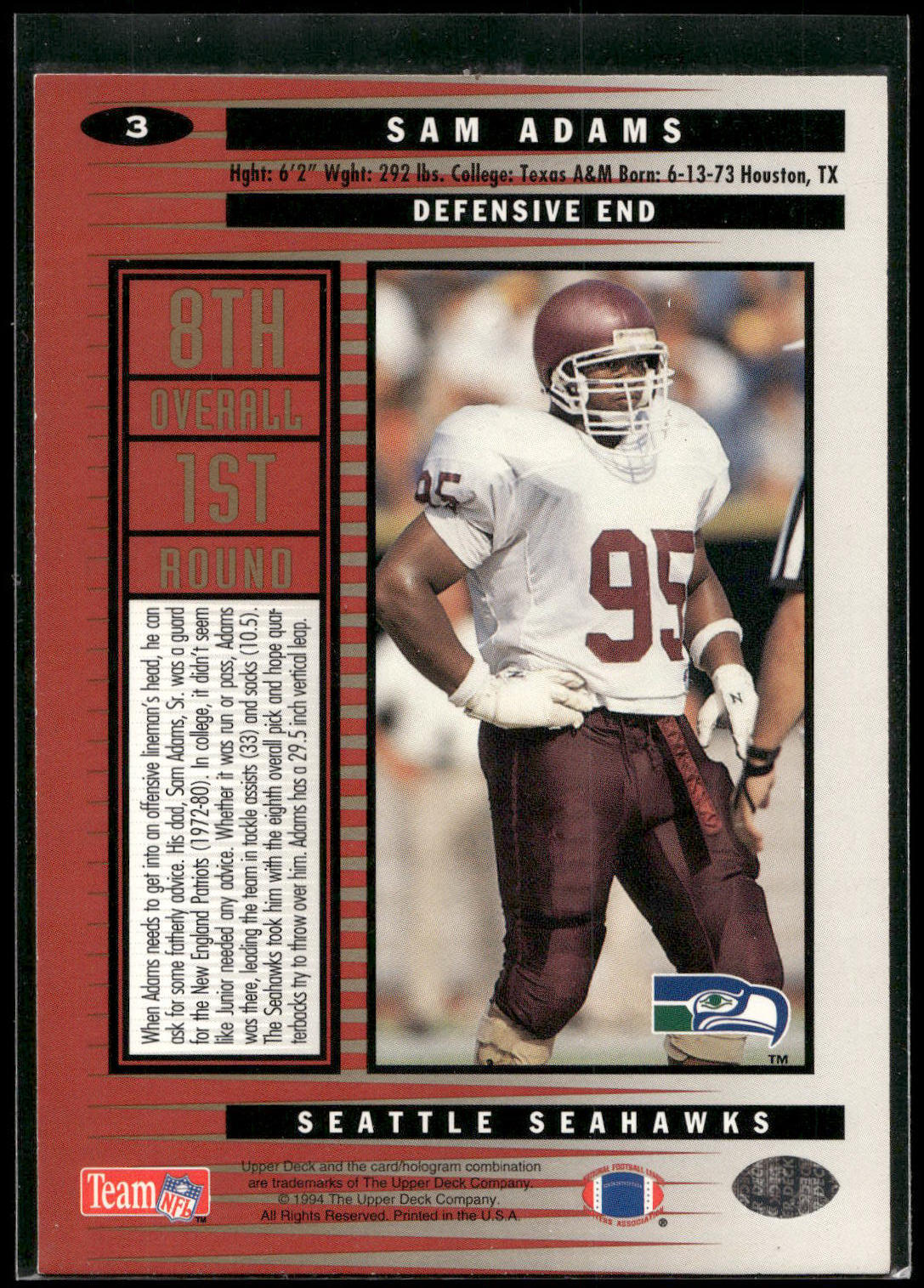 1994 Collector's Choice #3 Sam Adams