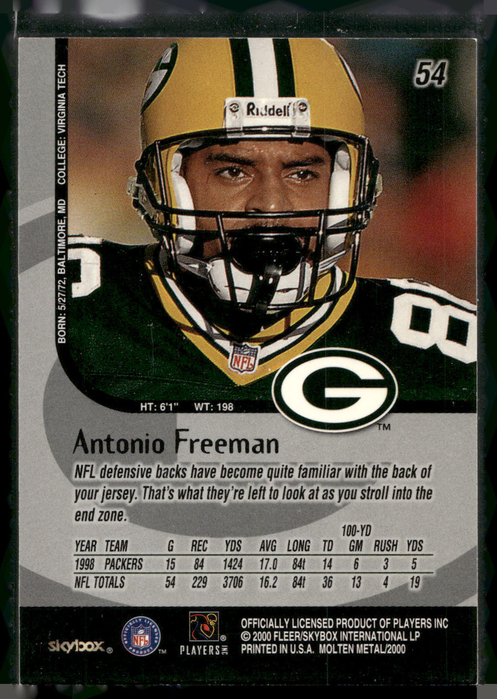 1999 SkyBox Molten Metal #54 Antonio Freeman
