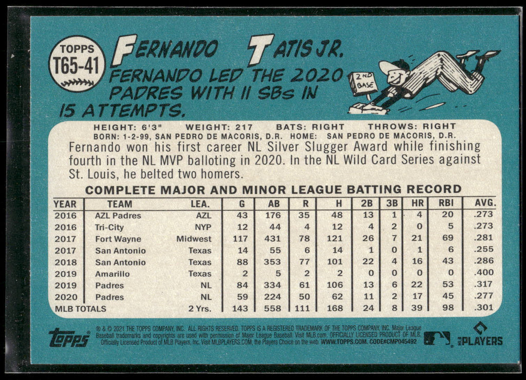 2021 Topps #T65-41 Fernando Tatis Jr. 1965 Topps Redux