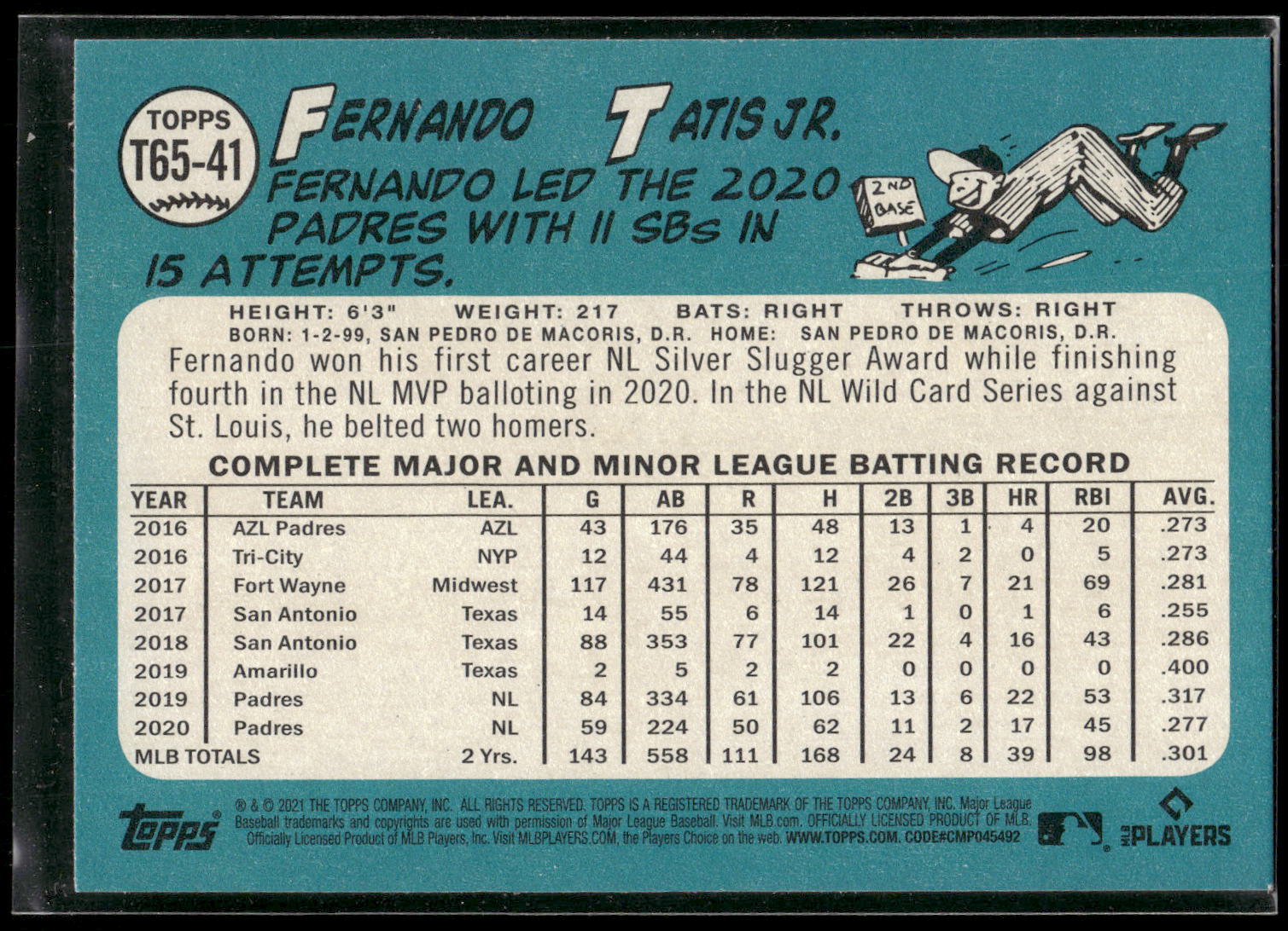 2021 Topps #T65-41 Fernando Tatis Jr. 1965 Topps Redux