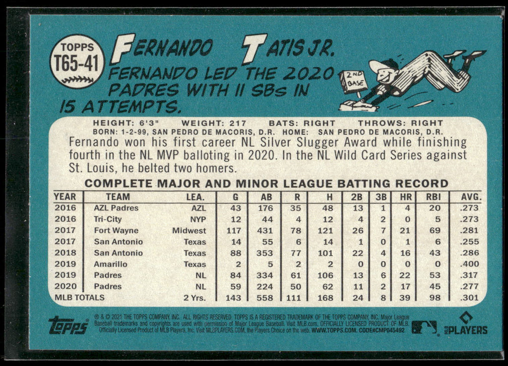 2021 Topps #T65-41 Fernando Tatis Jr. 1965 Topps Redux