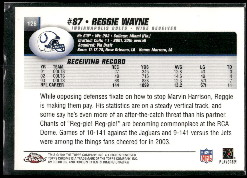 2004 Topps Chrome #126 Reggie Wayne