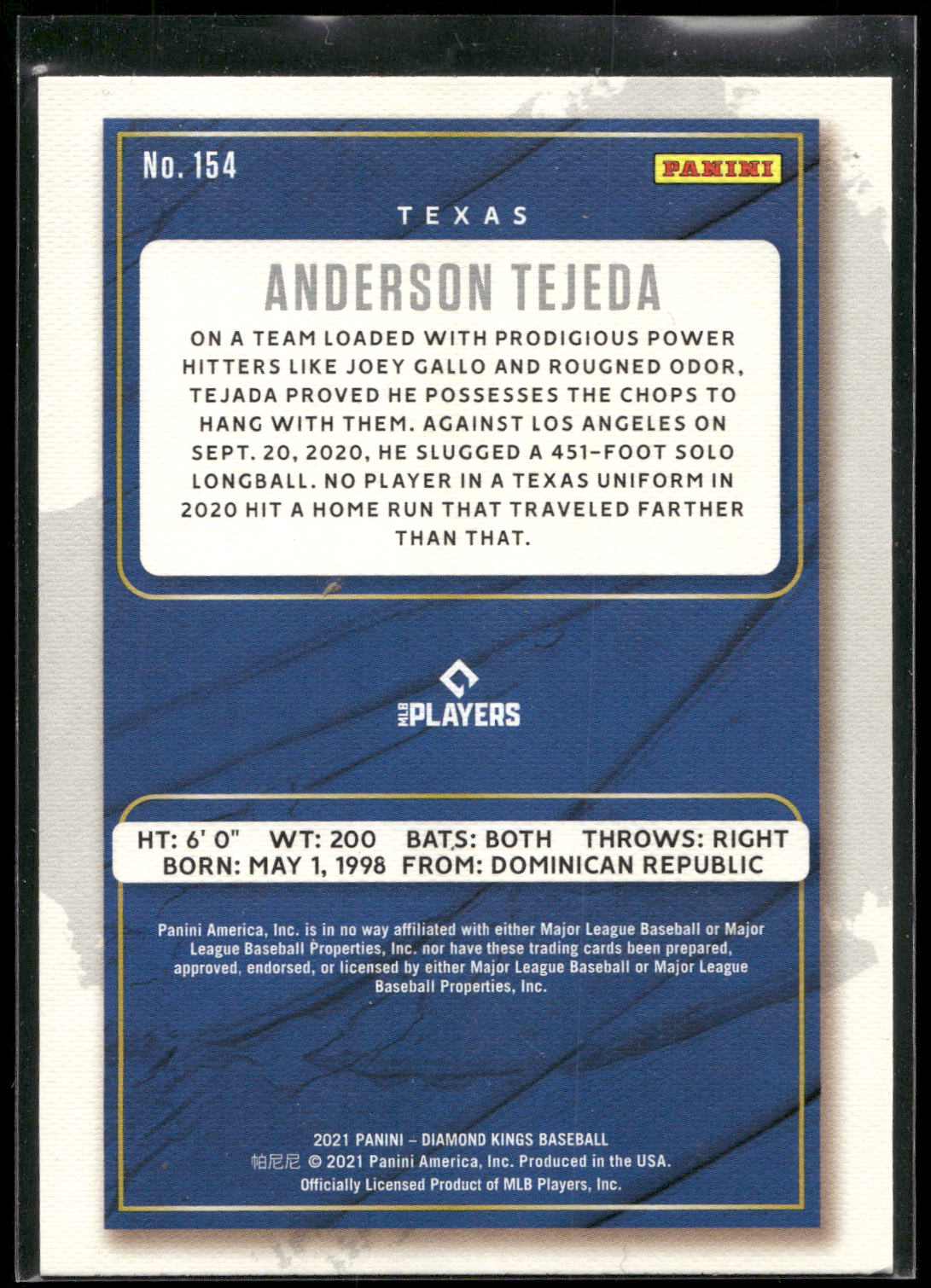 2021 Panini Diamond Kings #154 Anderson Tejeda