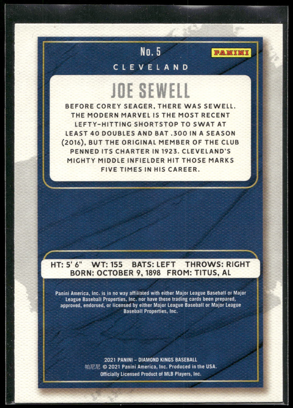 2021 Panini Diamond Kings #5 Joe Sewell