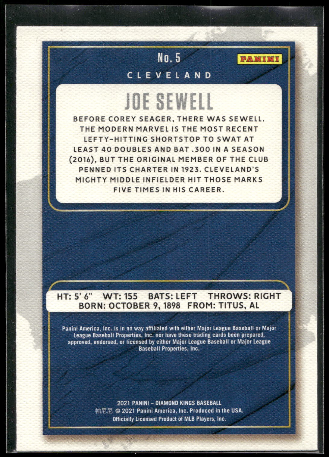 2021 Panini Diamond Kings #5 Joe Sewell