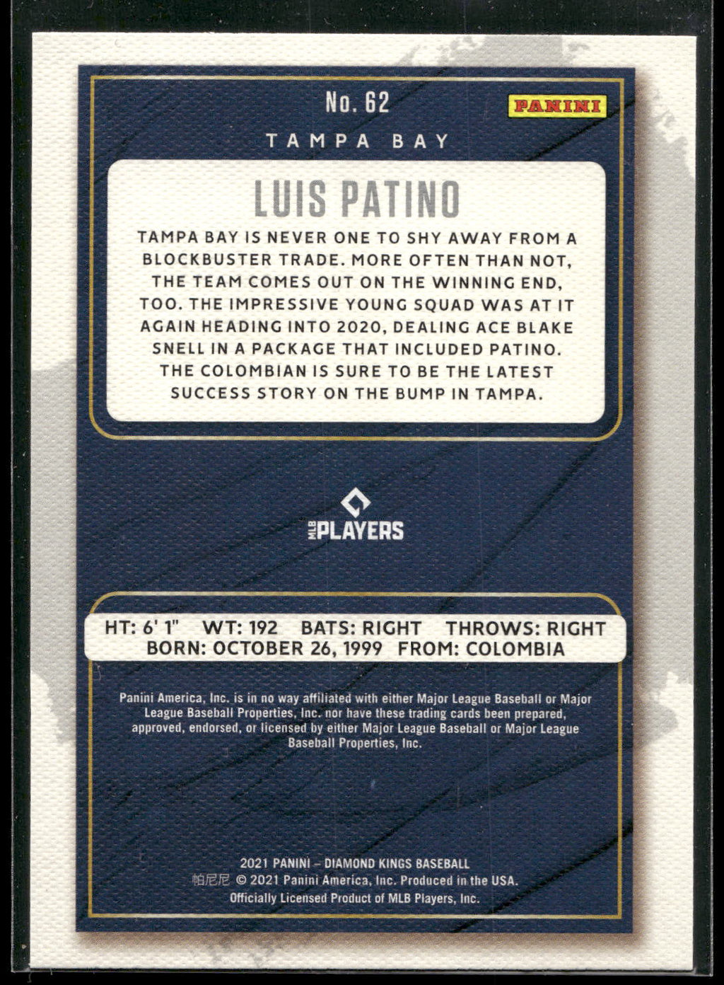 2021 Panini Diamond Kings #62 Luis Patino
