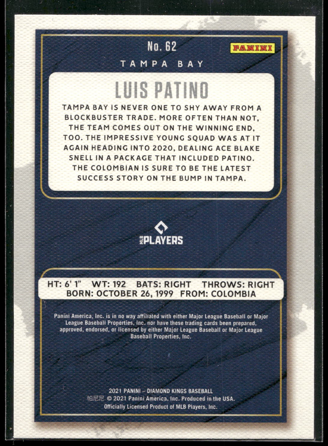 2021 Panini Diamond Kings #62 Luis Patino