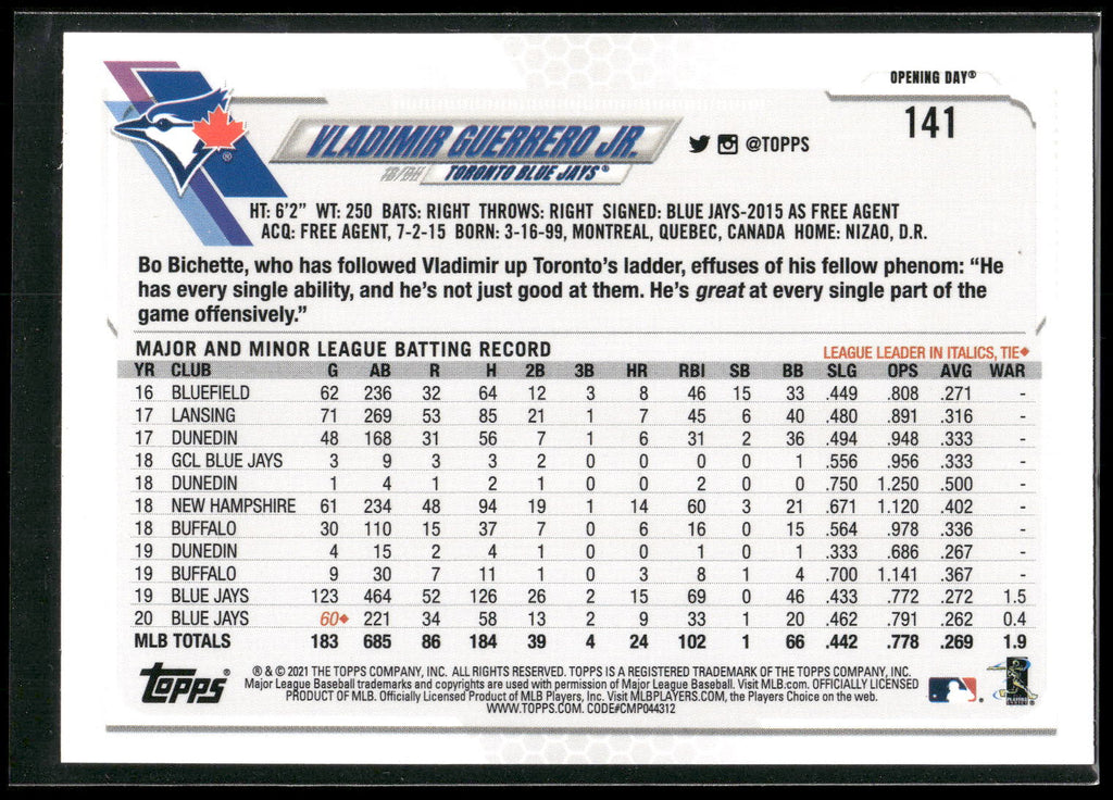 2021 Topps Opening Day #141 Vladimir Guerrero Jr.