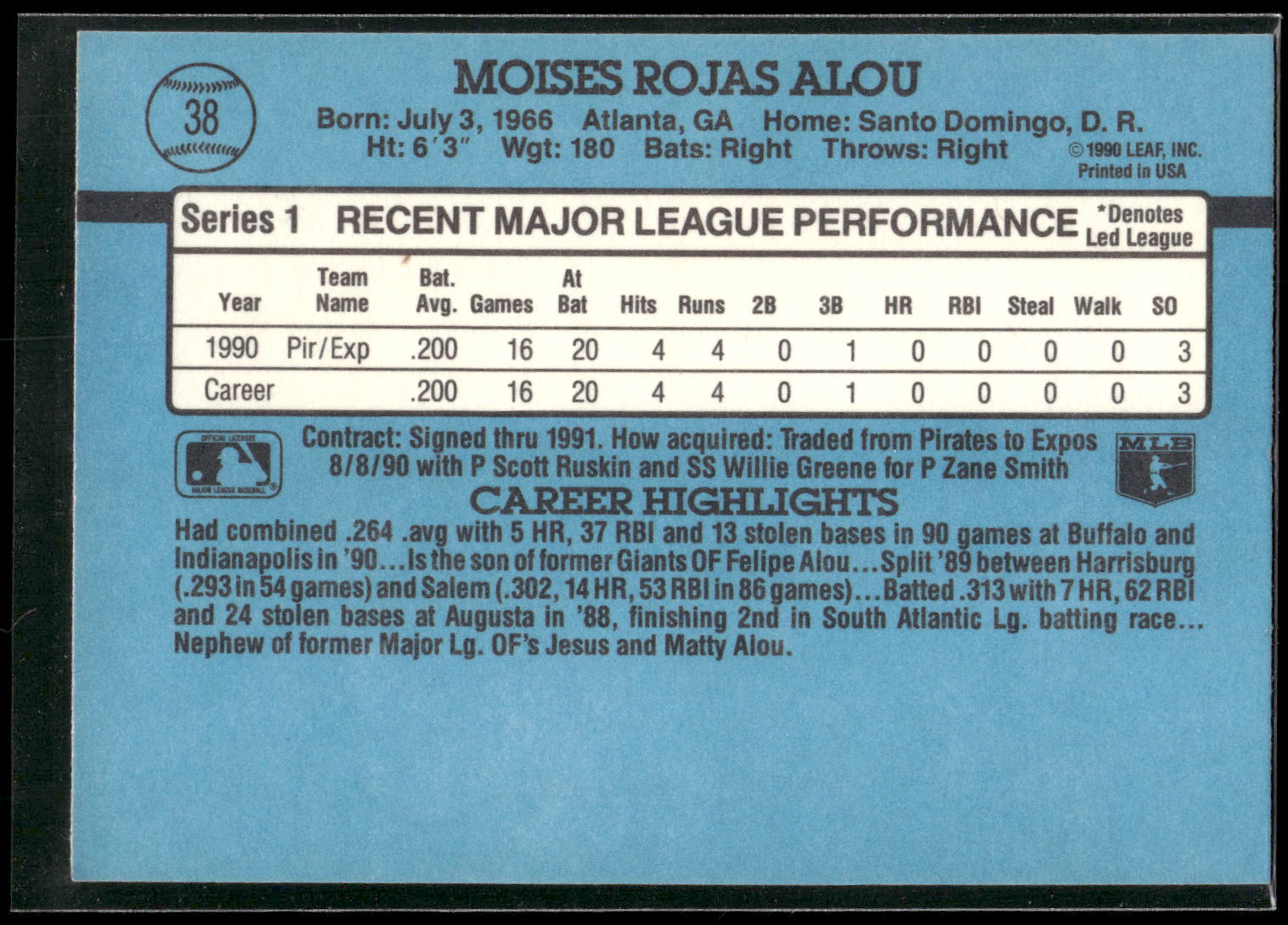 1991 Donruss #38 Moises Alou