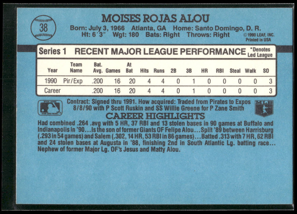 1991 Donruss #38 Moises Alou
