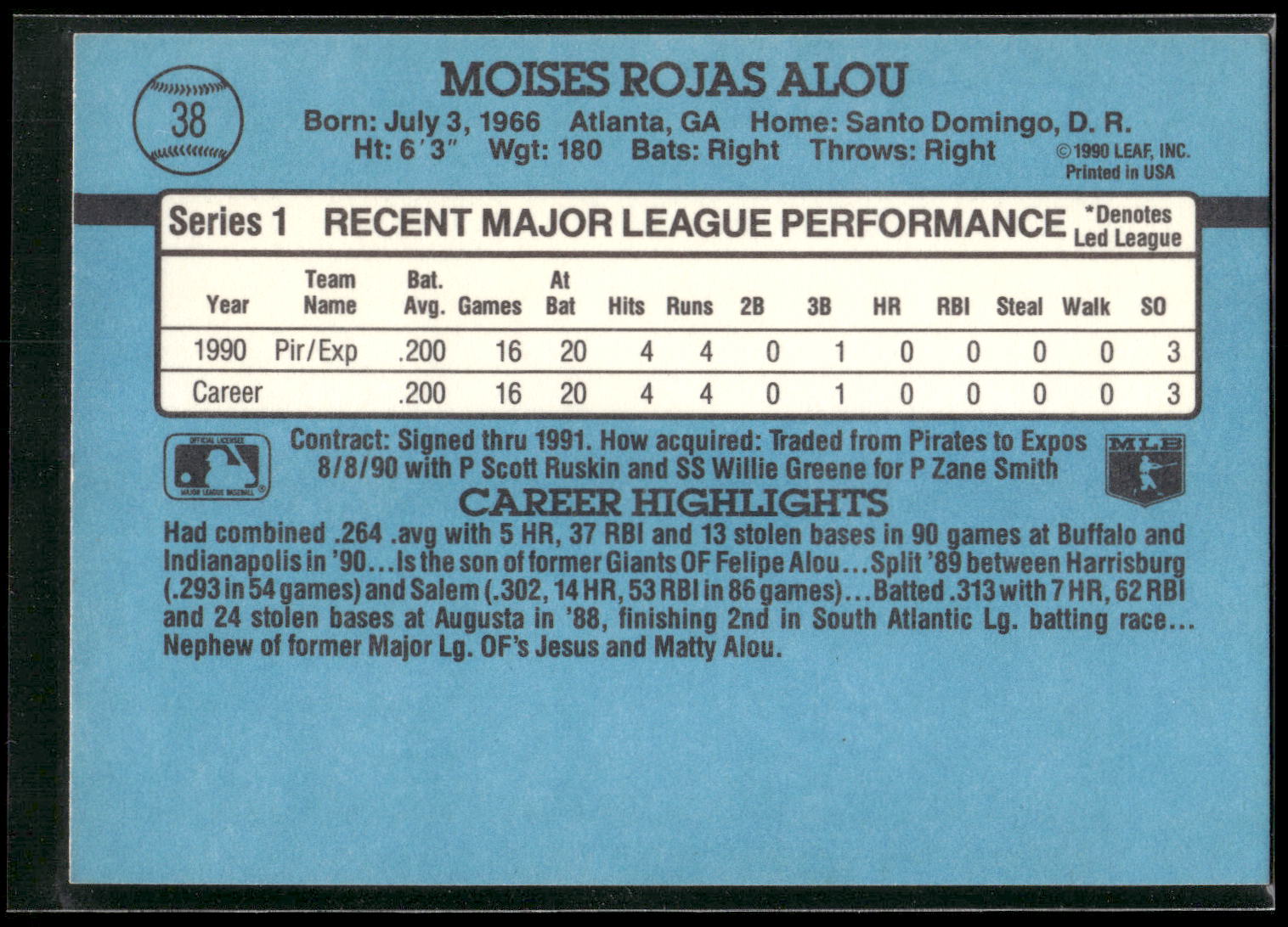 1991 Donruss #38 Moises Alou