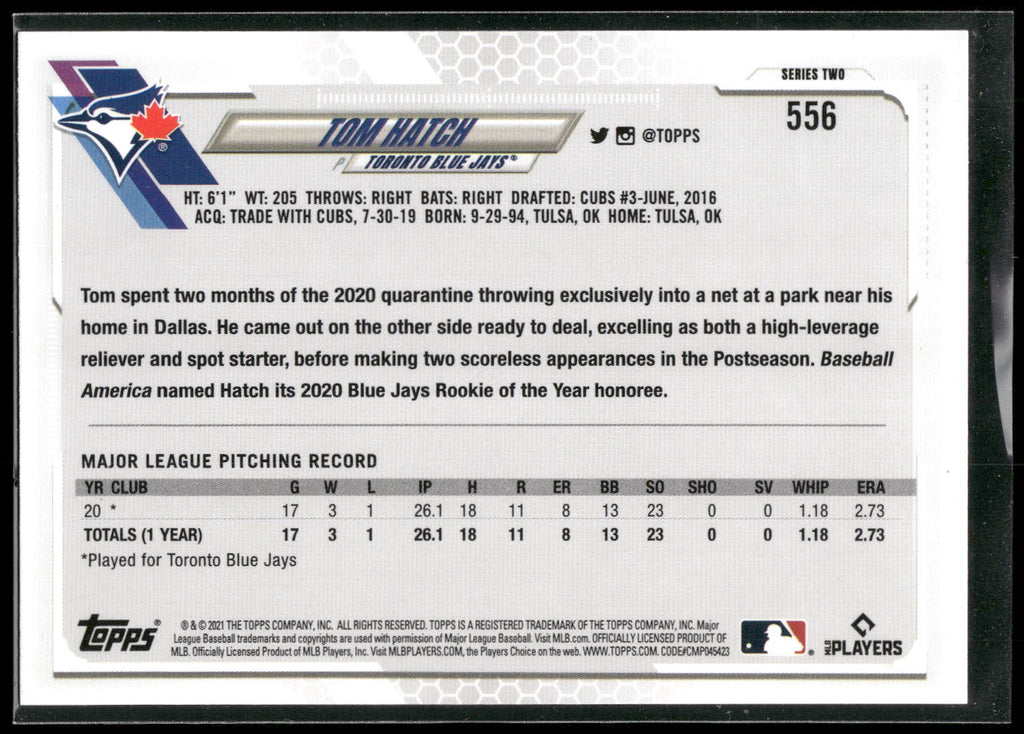 2021 Topps #556 Tom Hatch Yellow