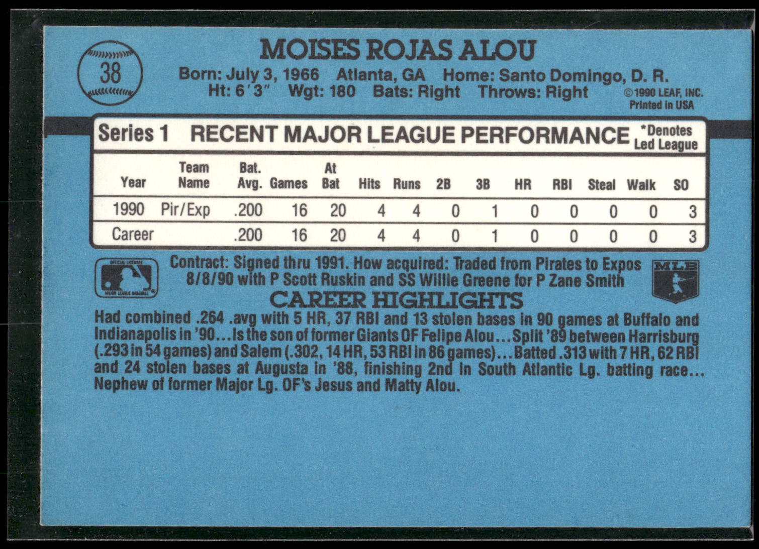 1991 Donruss #38 Moises Alou