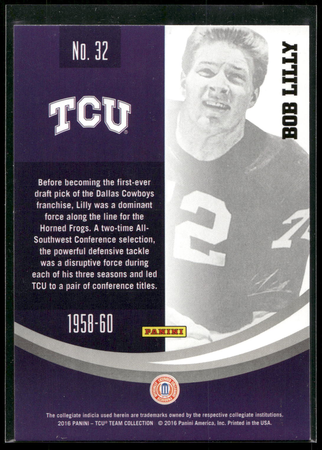2016 Panini TCU Horned Frogs #32 Bob Lilly