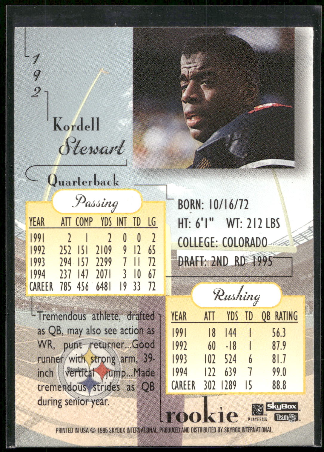 1995 SkyBox Premium #192 Kordell Stewart