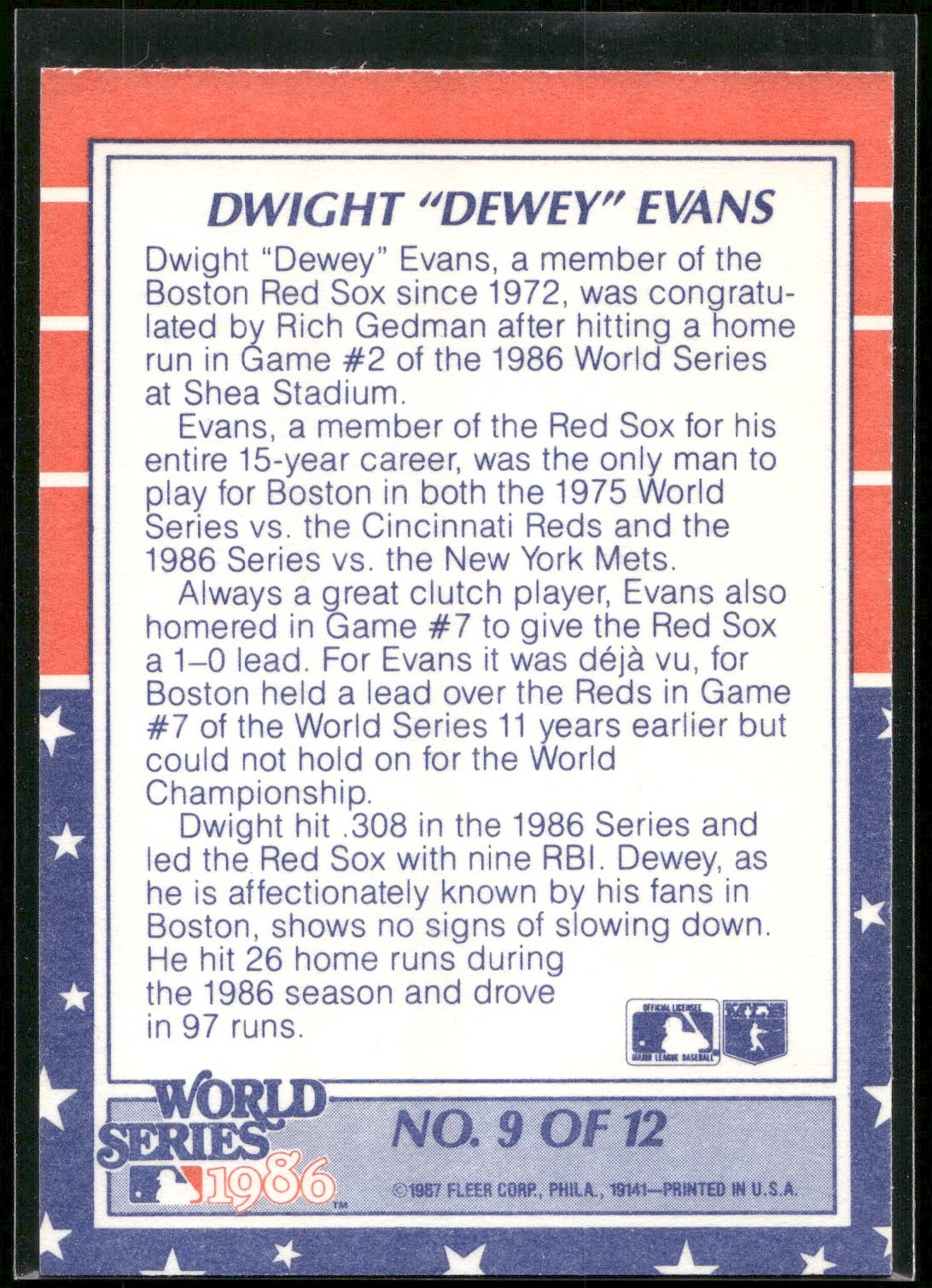 1987 Fleer #9 Dewey! World Series