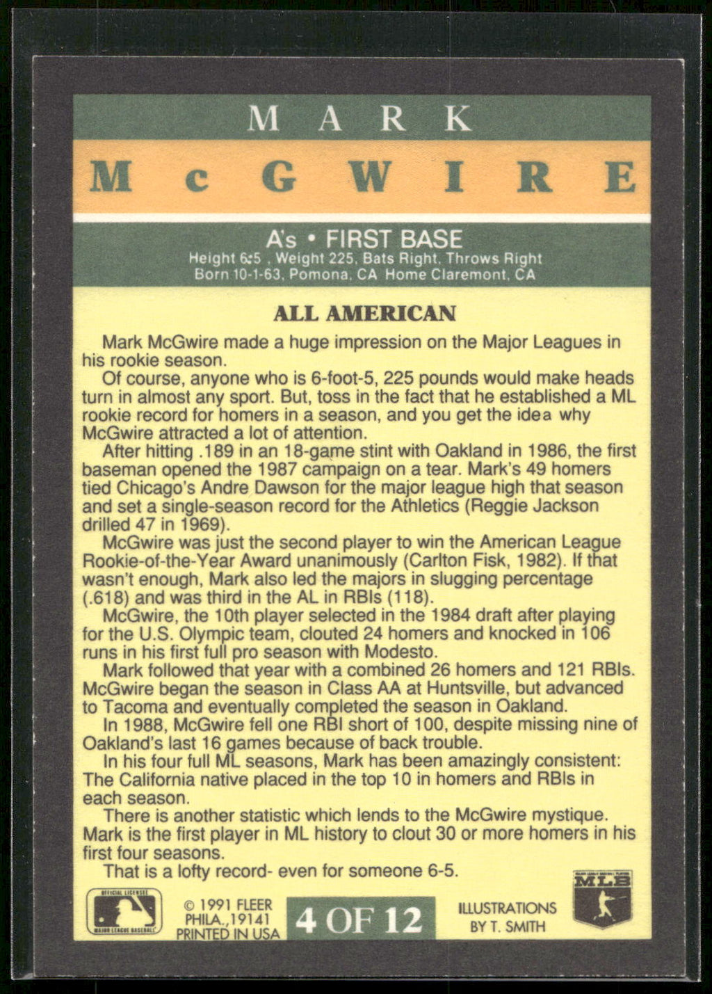 1991 Fleer #4 Mark McGwire Pro-Visions