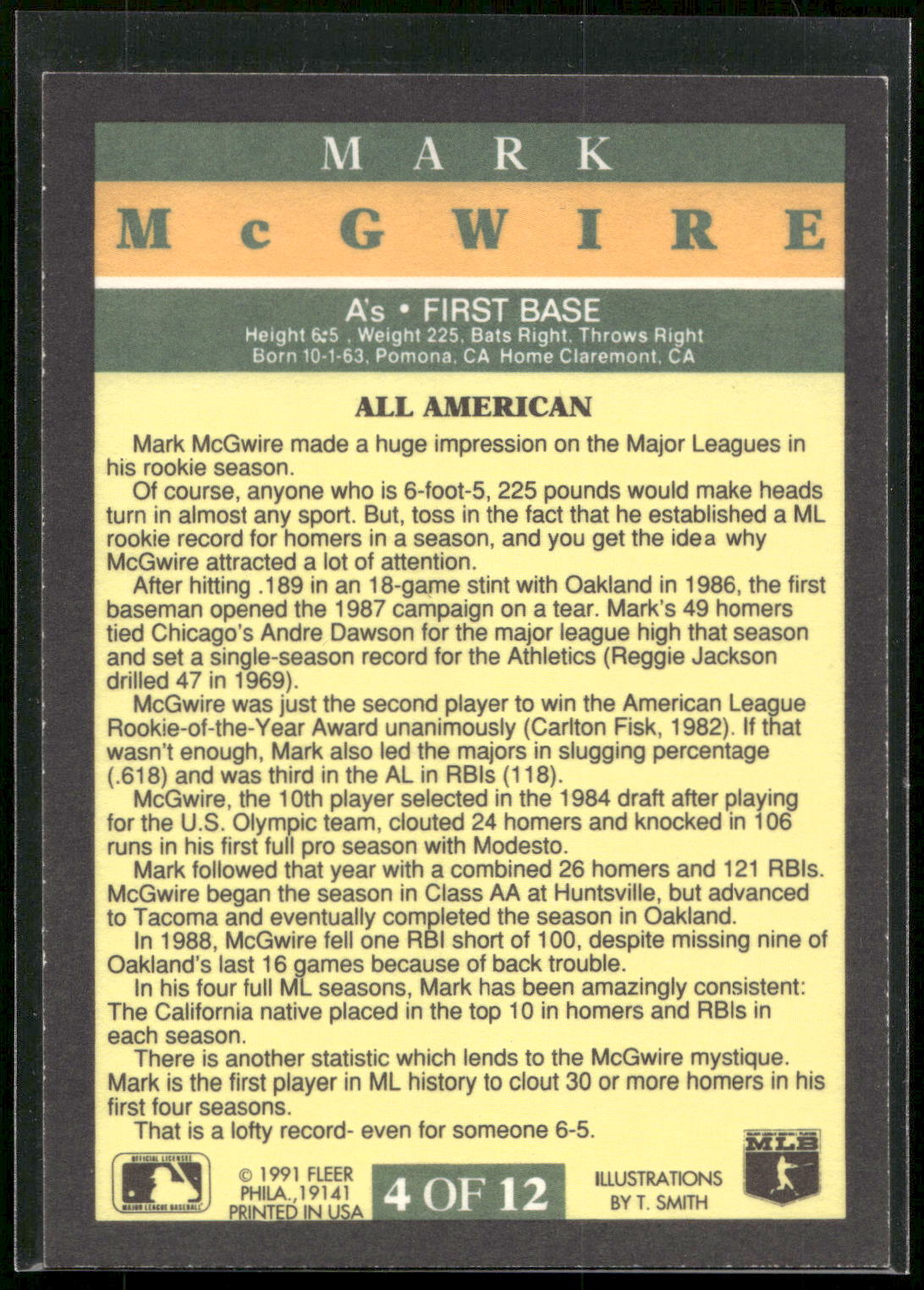 1991 Fleer #4 Mark McGwire Pro-Visions
