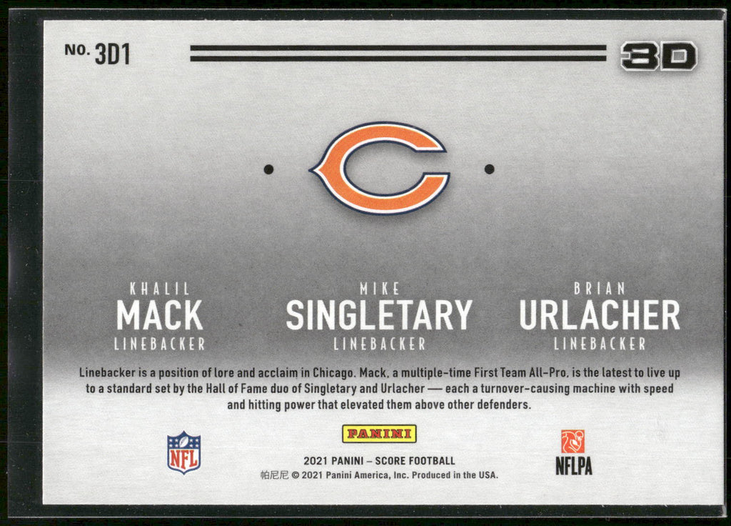 2021 Score #3D1 Brian Urlacher / Khalil Mack / Mike Singletary 3D Red