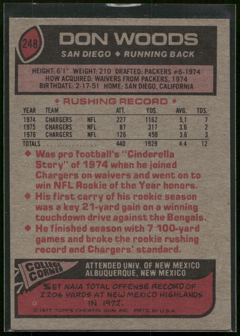 1977 Topps #248 Don Woods