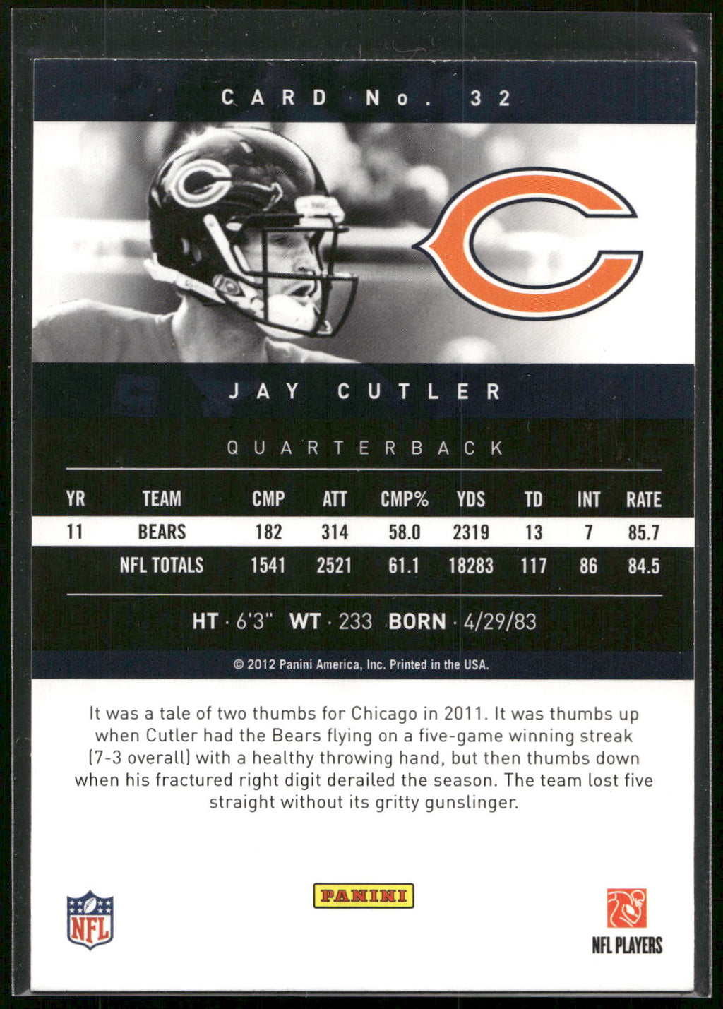 2012 Panini Prestige #32 Jay Cutler