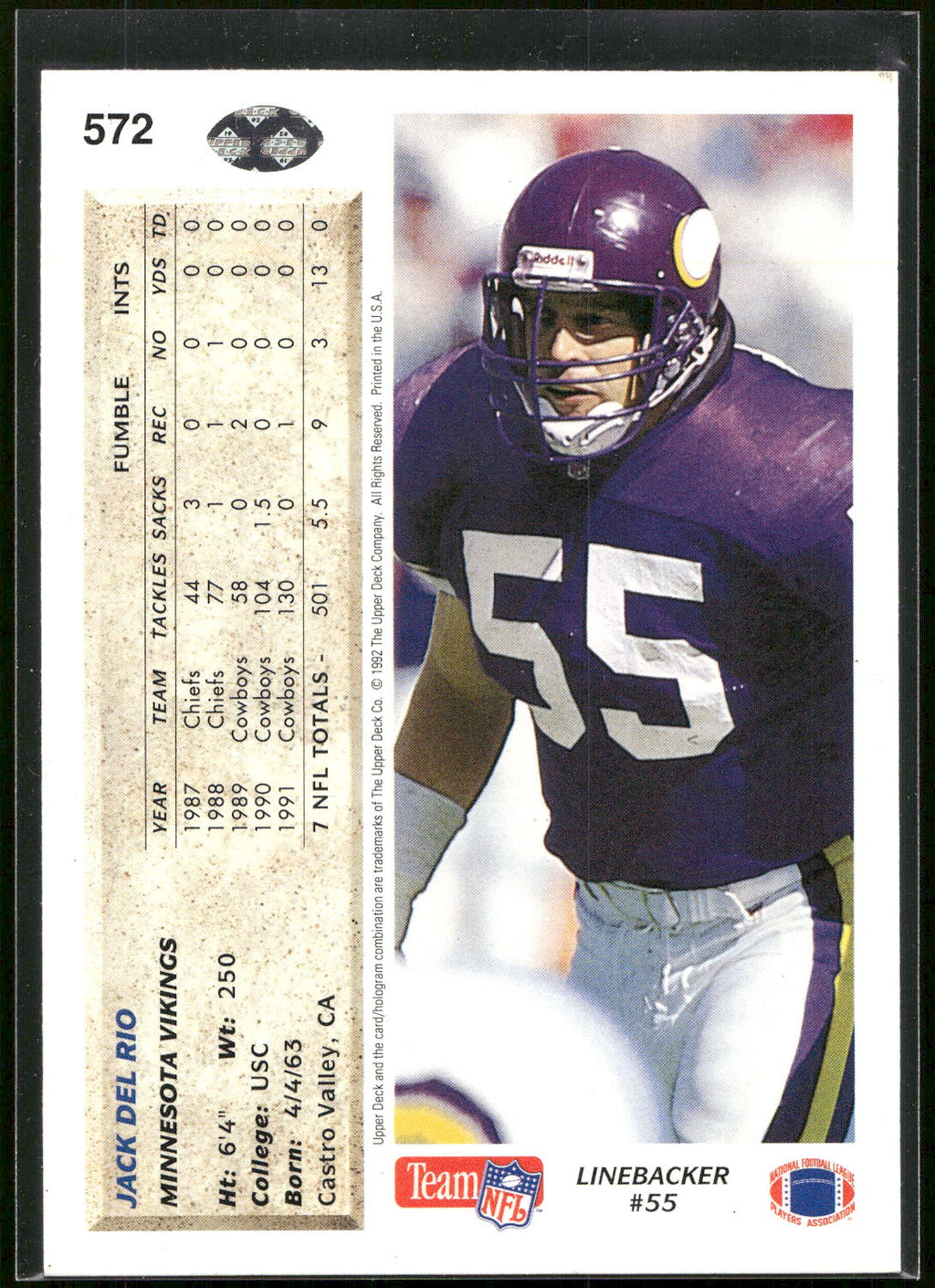 1992 Upper Deck #572 Jack Del Rio
