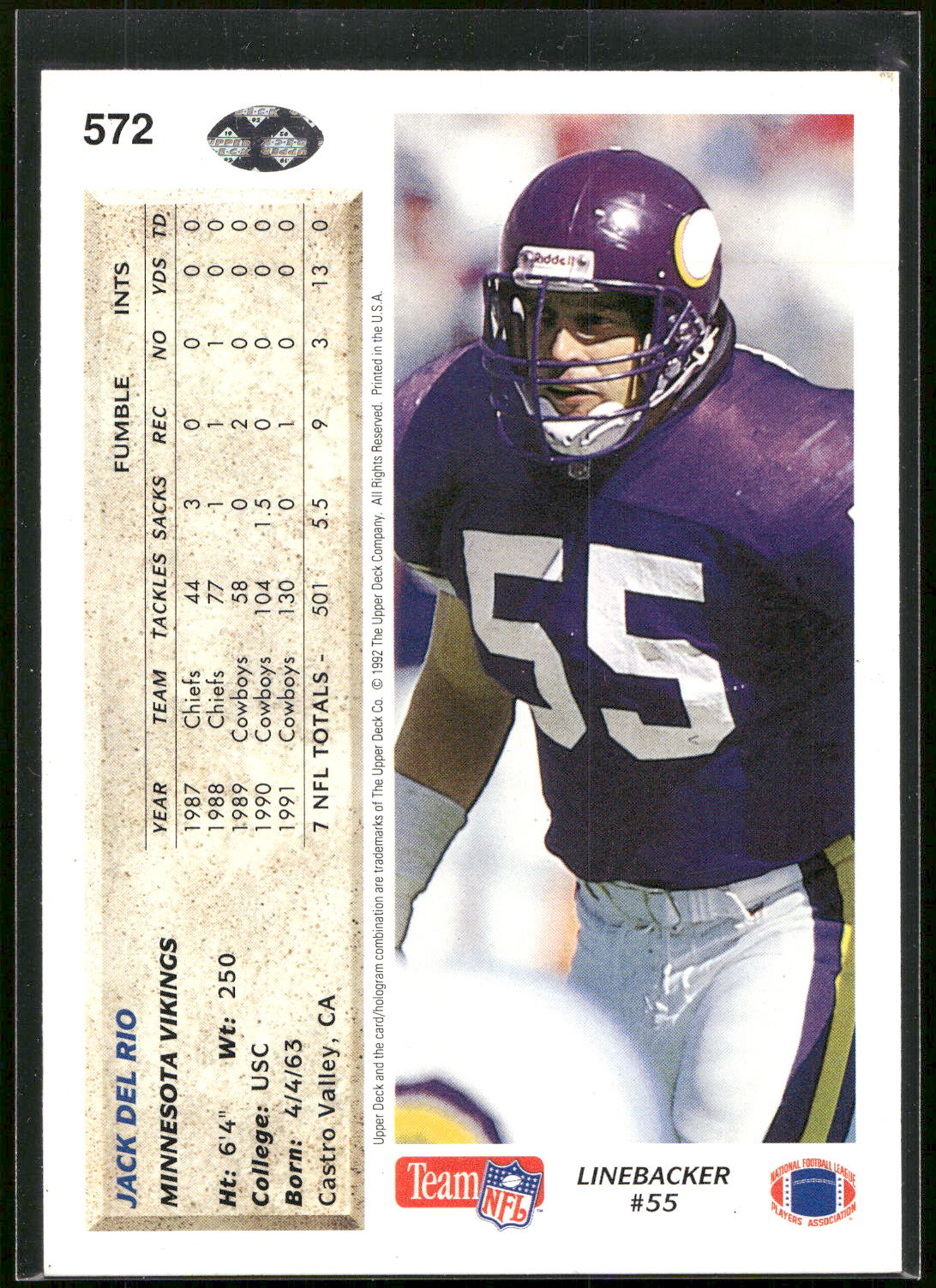 1992 Upper Deck #572 Jack Del Rio