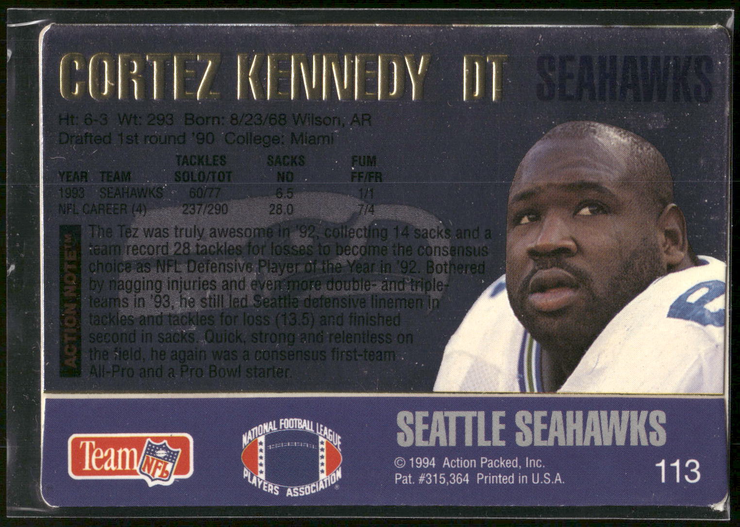 1994 Action Packed #113 Cortez Kennedy