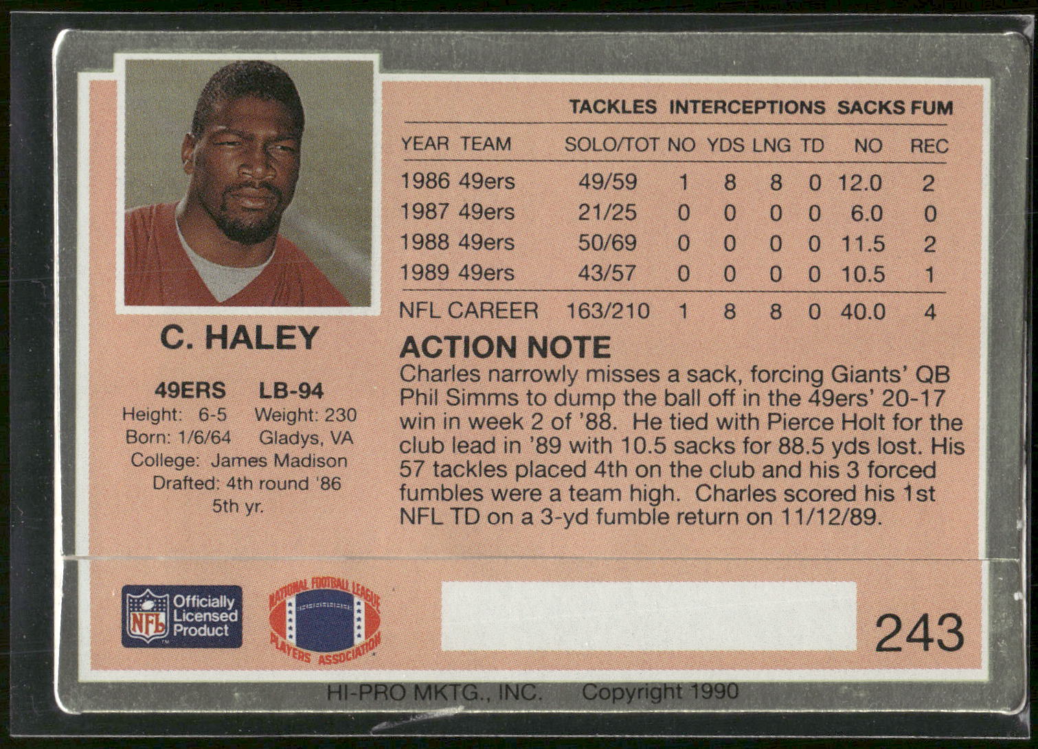 1990 Action Packed #243 Charles Haley