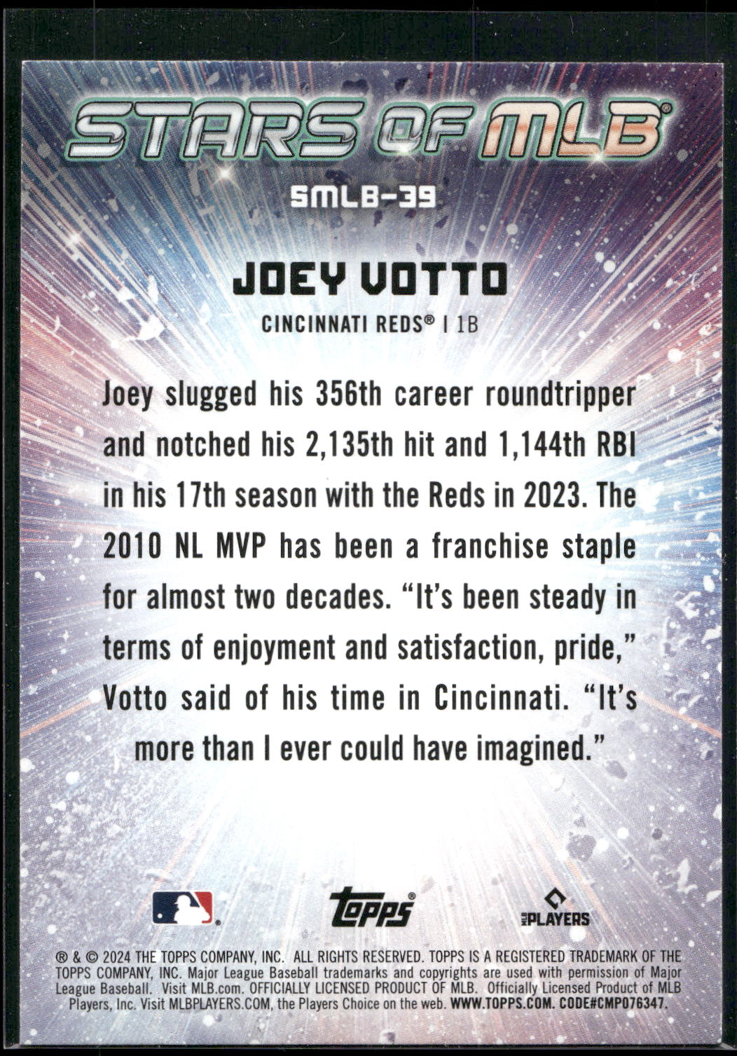 2024 Topps #SMLB-39 Joey Votto Stars of MLB