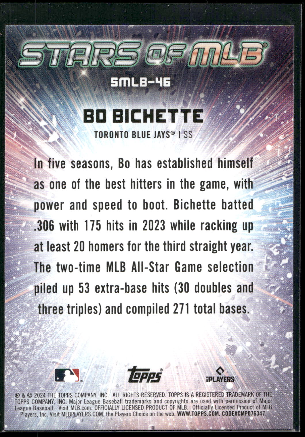 2024 Topps #SMLB-46 Bo Bichette Stars of MLB