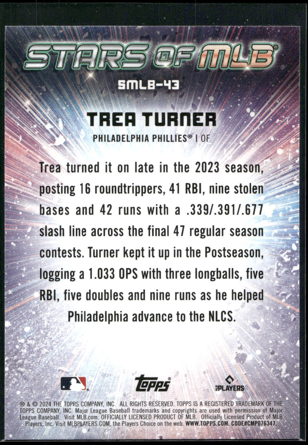 2024 Topps #SMLB-43 Trea Turner Stars of MLB