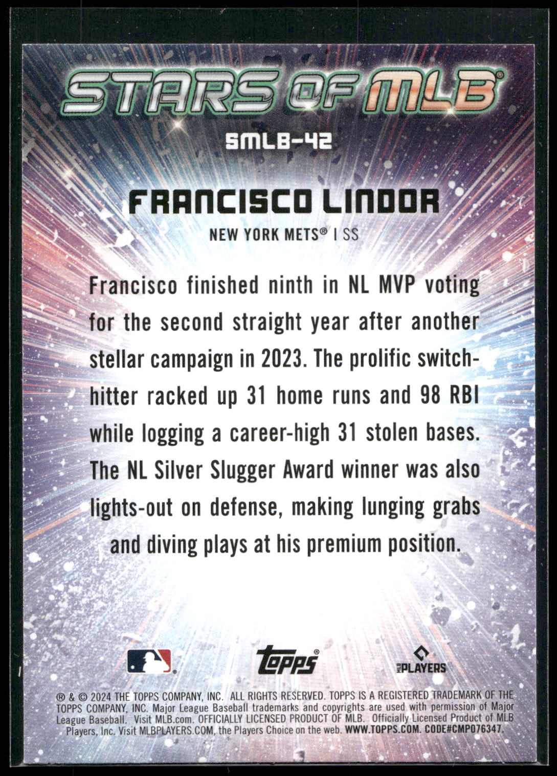 2024 Topps #SMLB-42 Francisco Lindor Stars of MLB