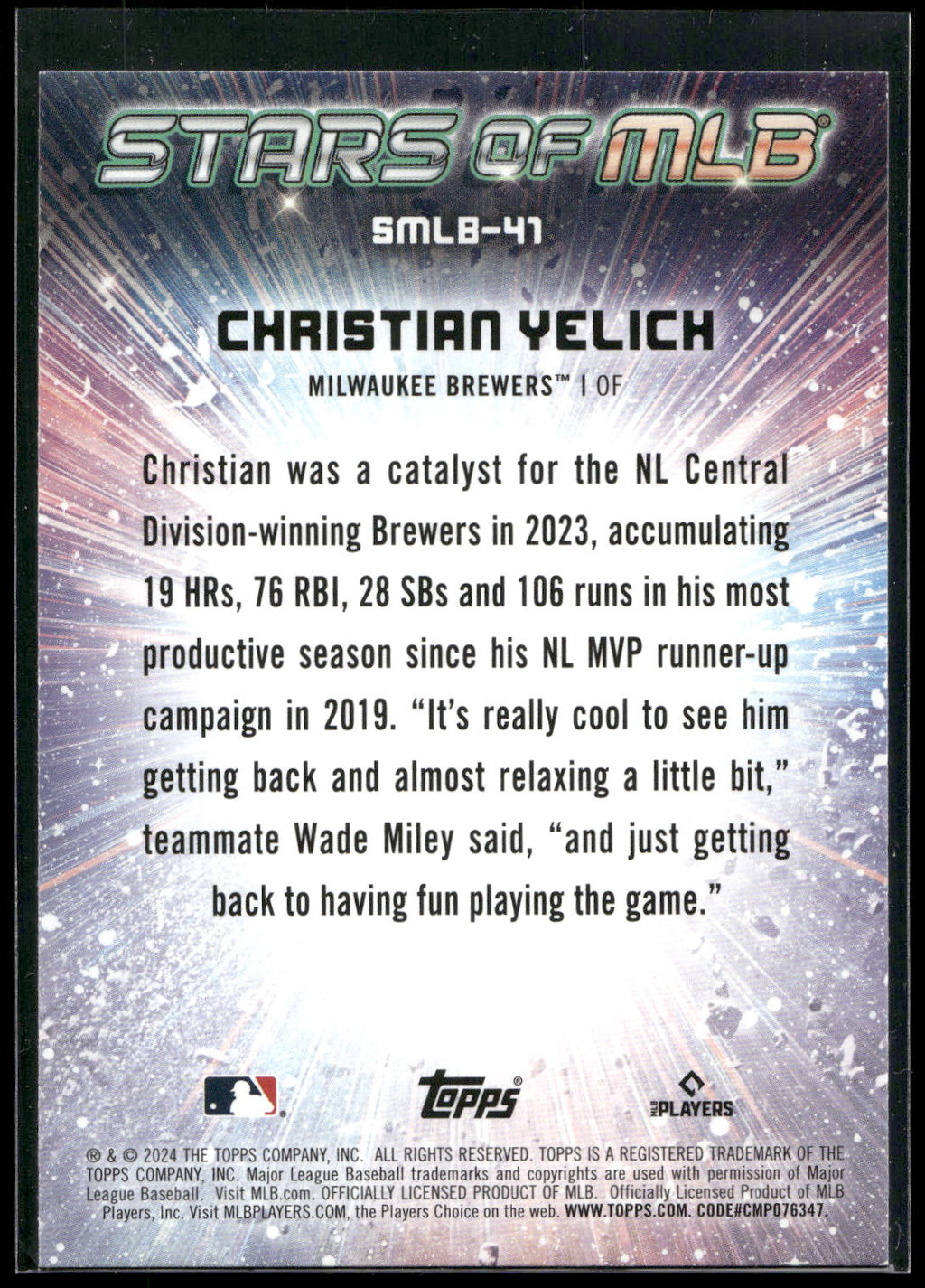 2024 Topps #SMLB-41 Christian Yelich Stars of MLB