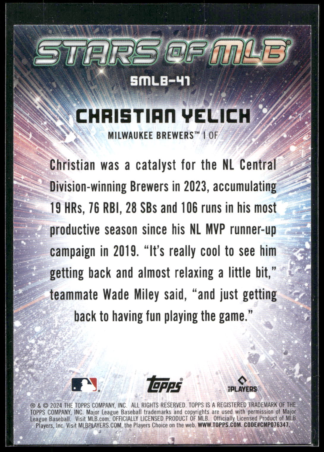 2024 Topps #SMLB-41 Christian Yelich Stars of MLB