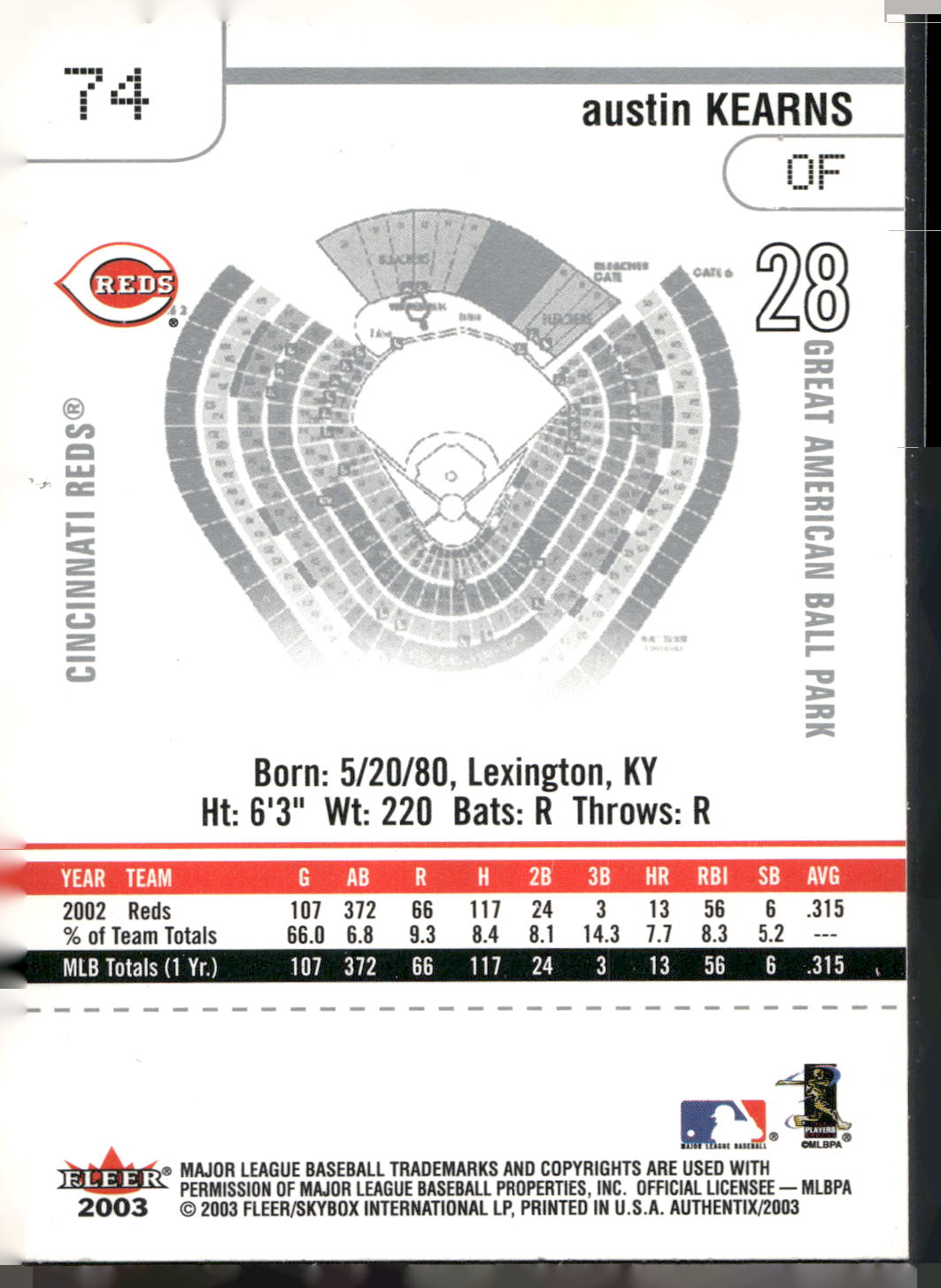 2003 Fleer Authentix #74 Austin Kearns