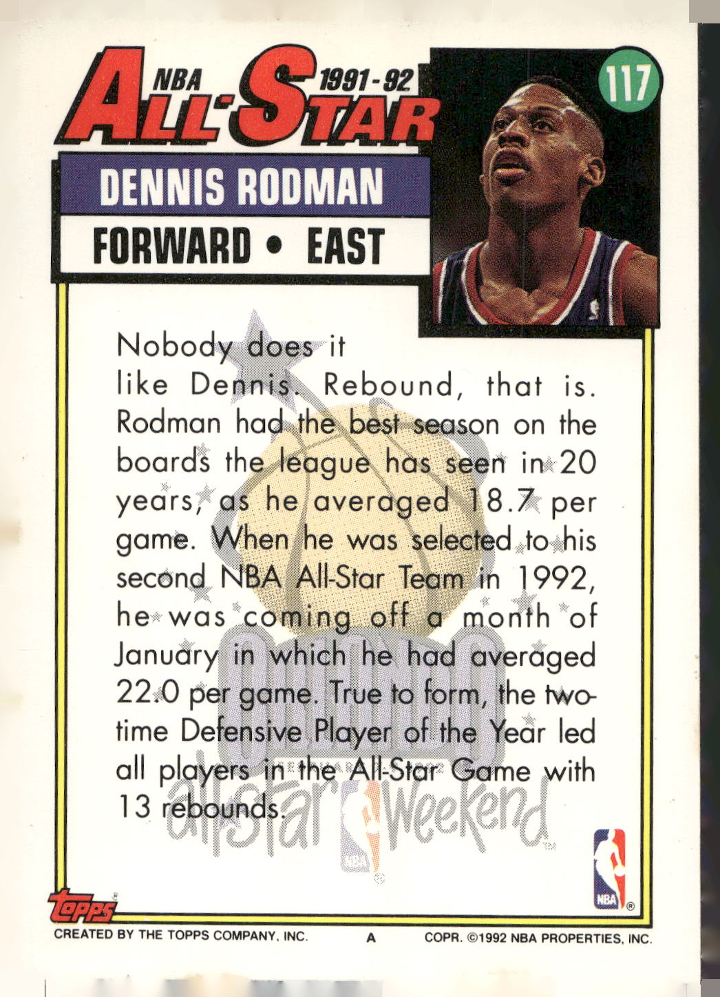 1992-93 Topps #117 Dennis Rodman